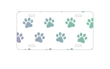 DistinctInk Custom Aluminum Decorative Vanity Front License Plate - Gradient Pawprints - Purple to Green