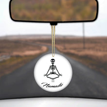 DistinctInk® Hanging Ceramic Christmas Tree Ornament with Gold String - Great Gift / Present - 2 3/4 inch Diameter - Namaste Yoga Skeleton