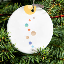 DistinctInk® Hanging Ceramic Christmas Tree Ornament with Gold String - Great Gift / Present - 2 3/4 inch Diameter - Solar System - Planets with Sun