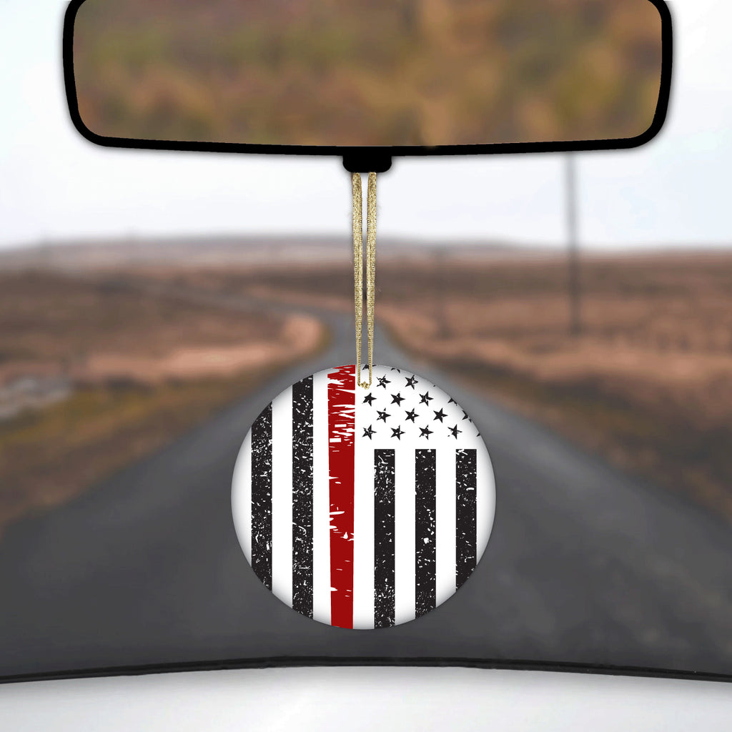 Weathered Thin Red Line US Flag With Axe Ceramic Ornament, view 3