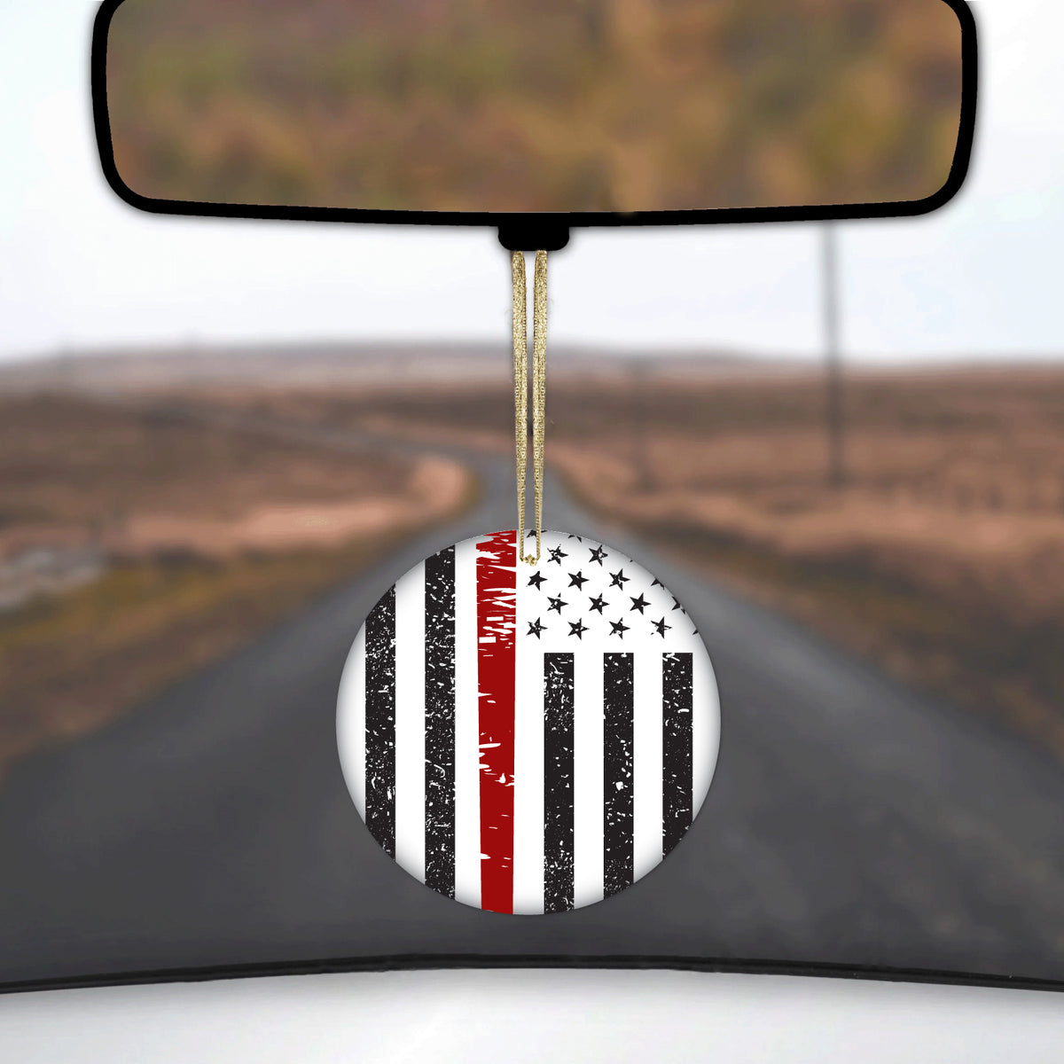 Weathered Thin Red Line US Flag With Axe Ceramic Ornament, view 3