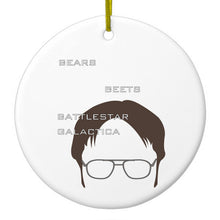 DistinctInk® Hanging Ceramic Christmas Tree Ornament with Gold String - Great Gift / Present - 2 3/4 inch Diameter - BEARS BEETS BATTLESTAR GALACTICA
