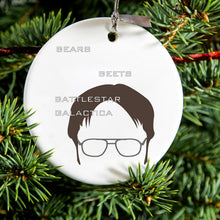 DistinctInk® Hanging Ceramic Christmas Tree Ornament with Gold String - Great Gift / Present - 2 3/4 inch Diameter - BEARS BEETS BATTLESTAR GALACTICA