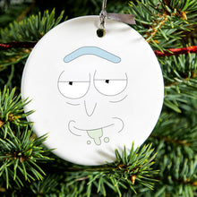 DistinctInk® Hanging Ceramic Christmas Tree Ornament with Gold String - Great Gift / Present - 2 3/4 inch Diameter - "Wubba Lubba Dub Dub" Face