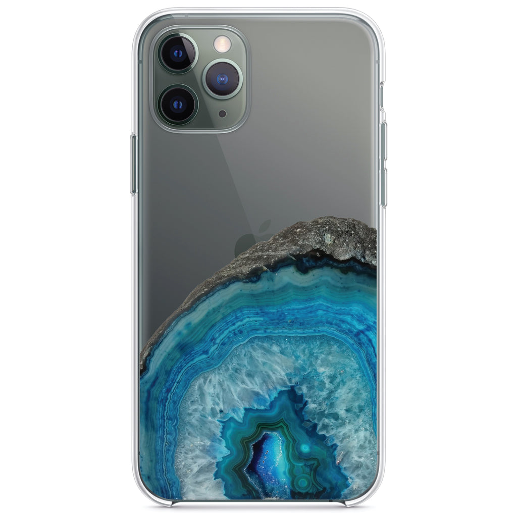 Blue Teal Geode Crystal Clear Shockproof iPhone Case