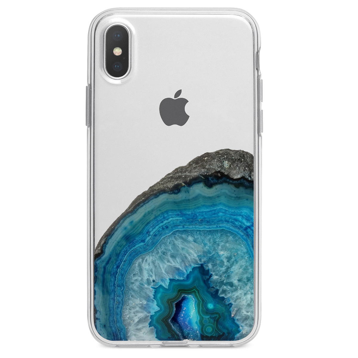 Blue Teal Geode Crystal Clear Shockproof iPhone Case, view 2