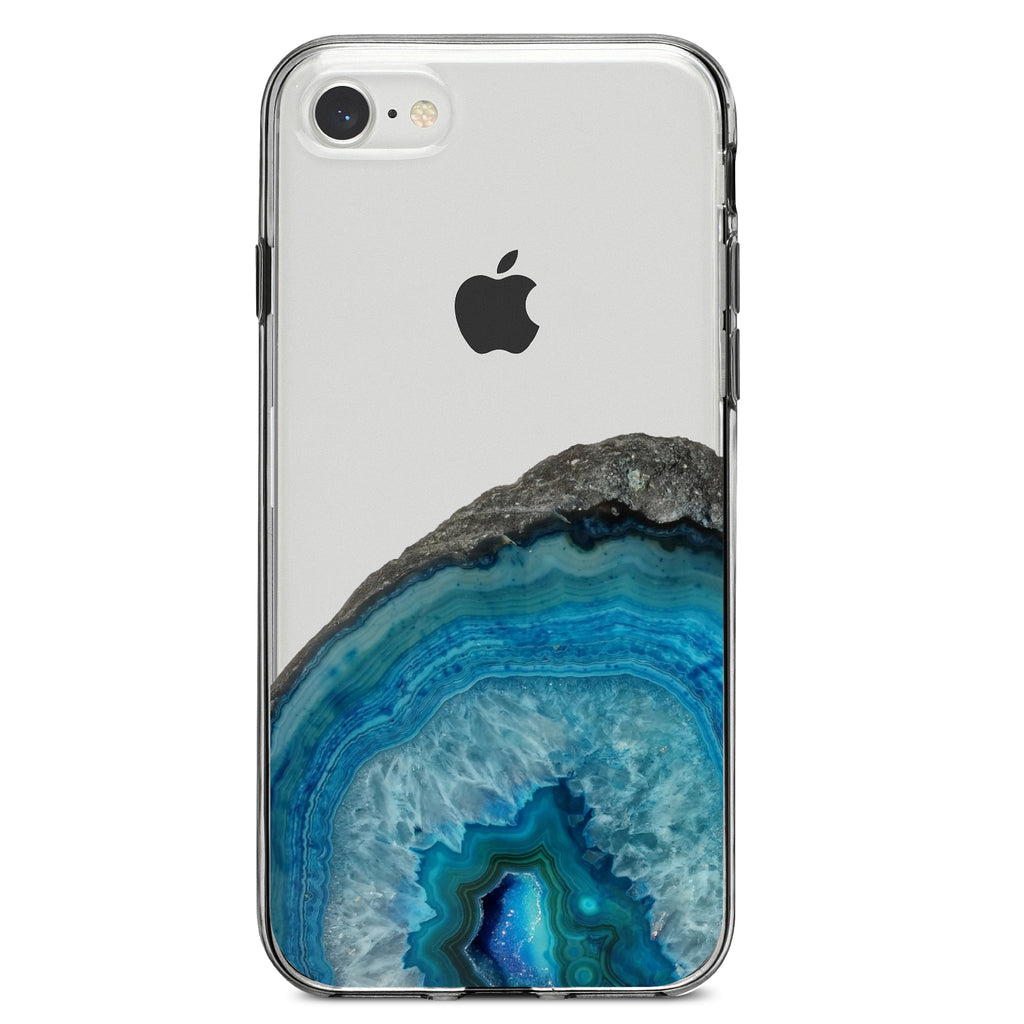 Blue Teal Geode Crystal Clear Shockproof iPhone Case, view 5