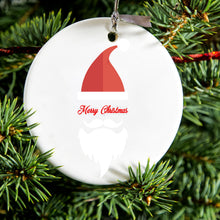 DistinctInk® Hanging Ceramic Christmas Tree Ornament with Gold String - Great Gift / Present - 2 3/4 inch Diameter - Santa Hat Merry Christmas