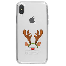 DistinctInk® Clear Shockproof Hybrid Case for Apple iPhone / Samsung Galaxy / Google Pixel - Reindeer Face Christmas