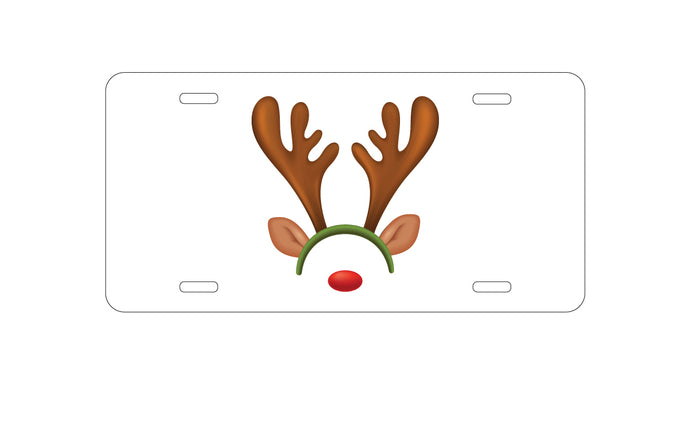 DistinctInk Custom Aluminum Decorative Vanity Front License Plate - Reindeer Face Christmas