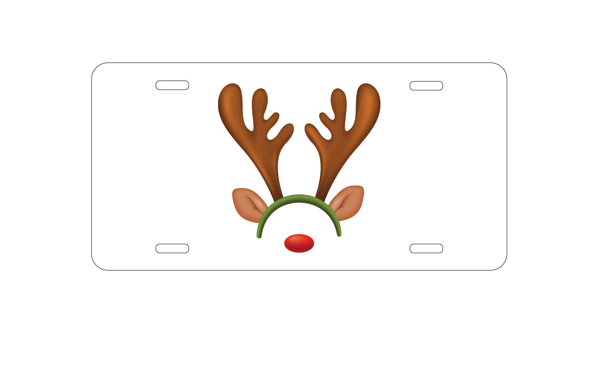 DistinctInk Custom Aluminum Decorative Vanity Front License Plate - Reindeer Face Christmas