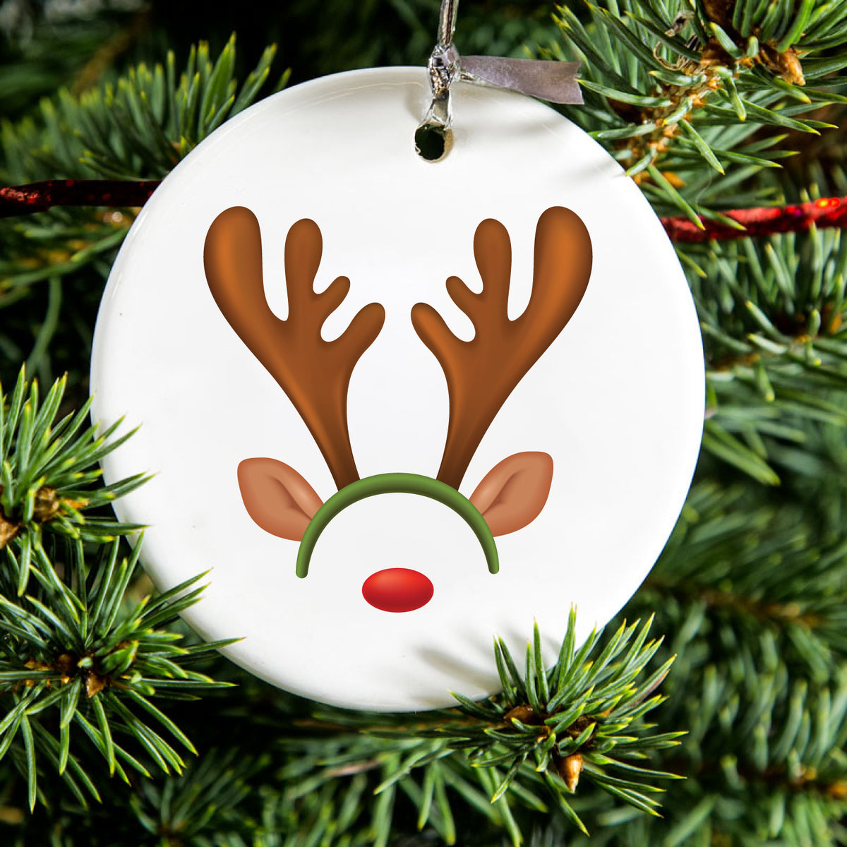 Reindeer Face Christmas Ceramic Ornament, view 2