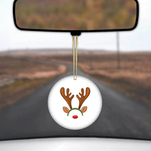 DistinctInk® Hanging Ceramic Christmas Tree Ornament with Gold String - Great Gift / Present - 2 3/4 inch Diameter - Reindeer Face Christmas