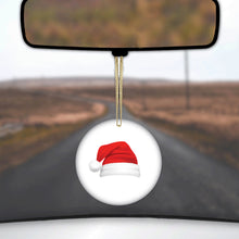 DistinctInk® Hanging Ceramic Christmas Tree Ornament with Gold String - Great Gift / Present - 2 3/4 inch Diameter - Realistic Santa Hat Christmas