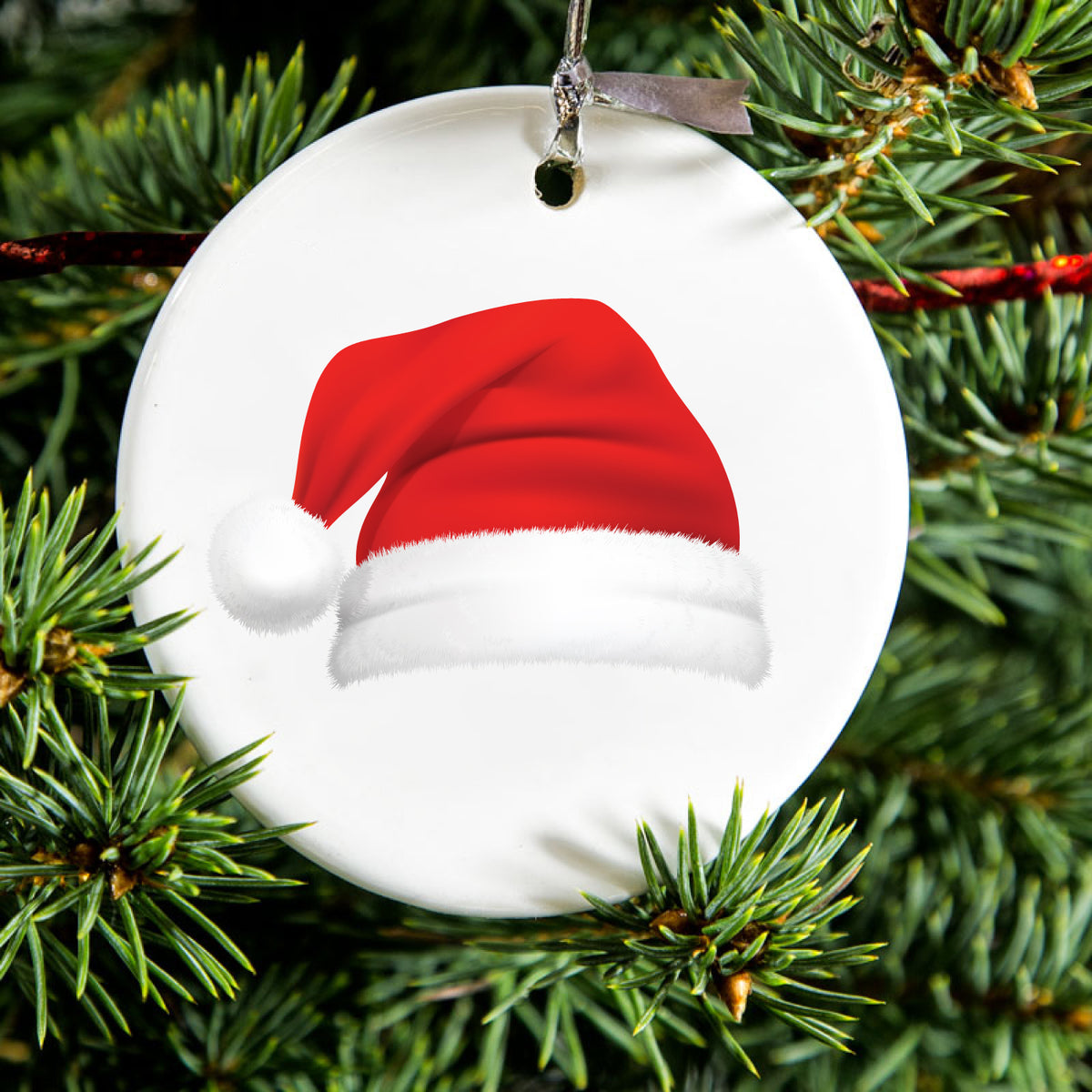 Realistic Santa Hat Christmas Ceramic Ornament, view 2