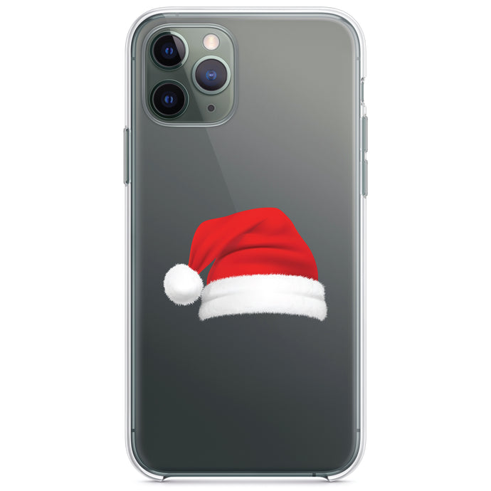 DistinctInk® Clear Shockproof Hybrid Case for Apple iPhone / Samsung Galaxy / Google Pixel - Realistic Santa Hat Christmas