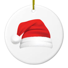 DistinctInk® Hanging Ceramic Christmas Tree Ornament with Gold String - Great Gift / Present - 2 3/4 inch Diameter - Realistic Santa Hat Christmas