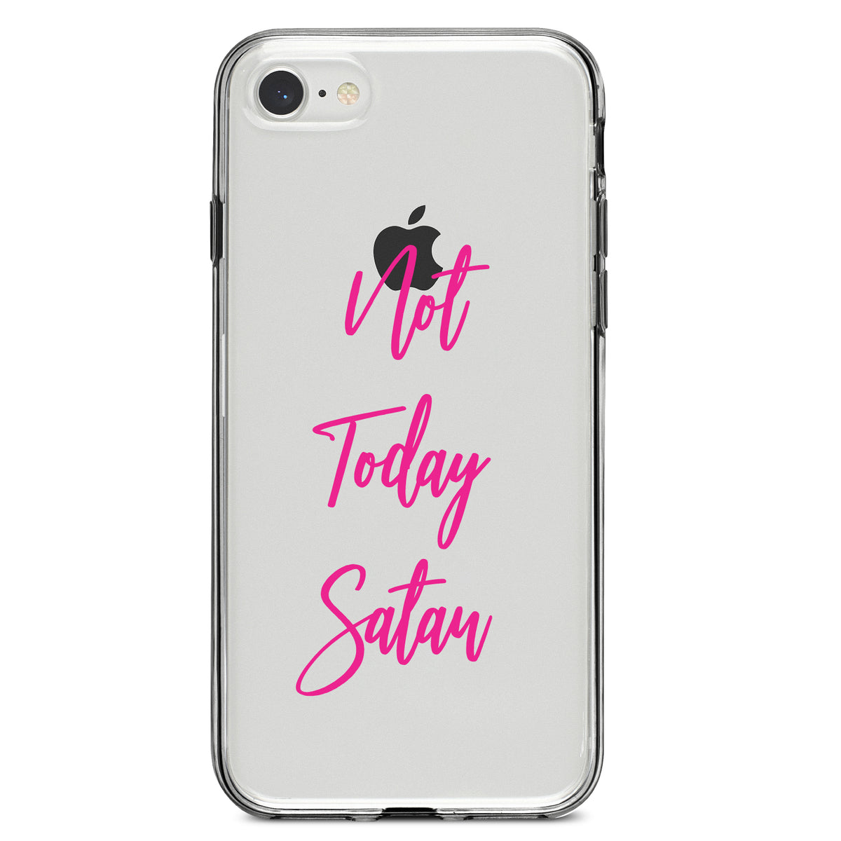 Not Today Satan, Hot Pink Clear Shockproof iPhone Case, view 5