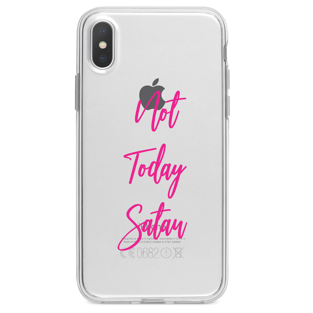Not Today Satan, Hot Pink Clear Shockproof iPhone Case, view 2