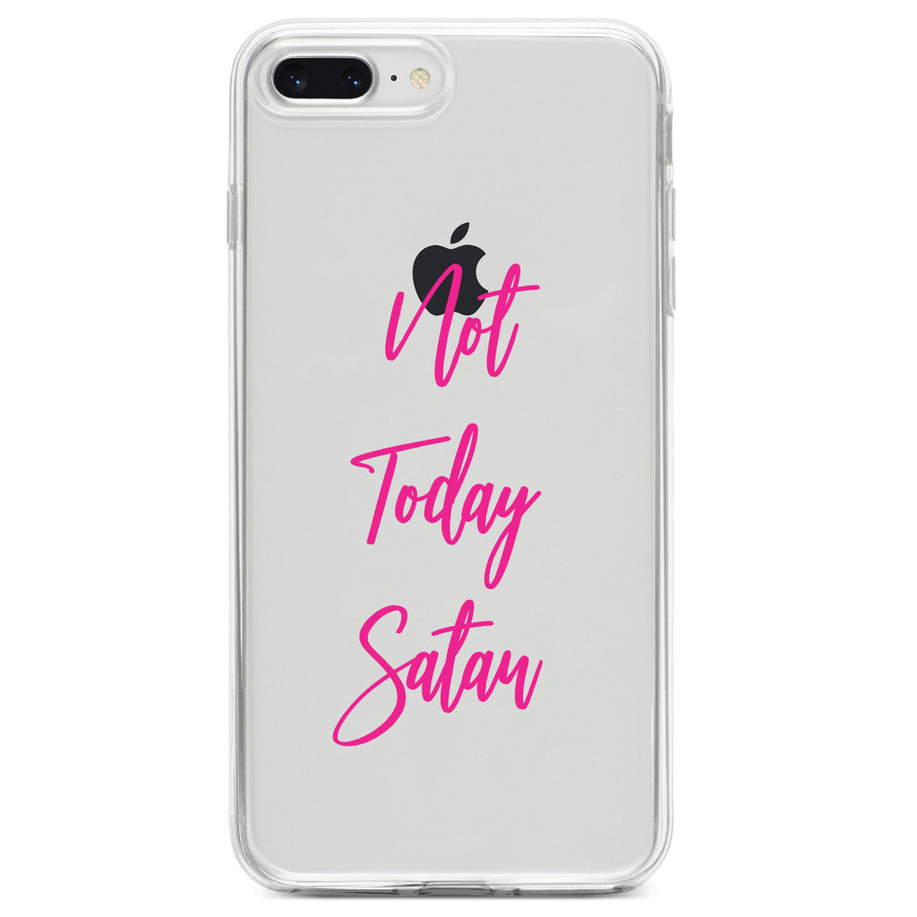 Not Today Satan, Hot Pink Clear Shockproof iPhone Case, view 6