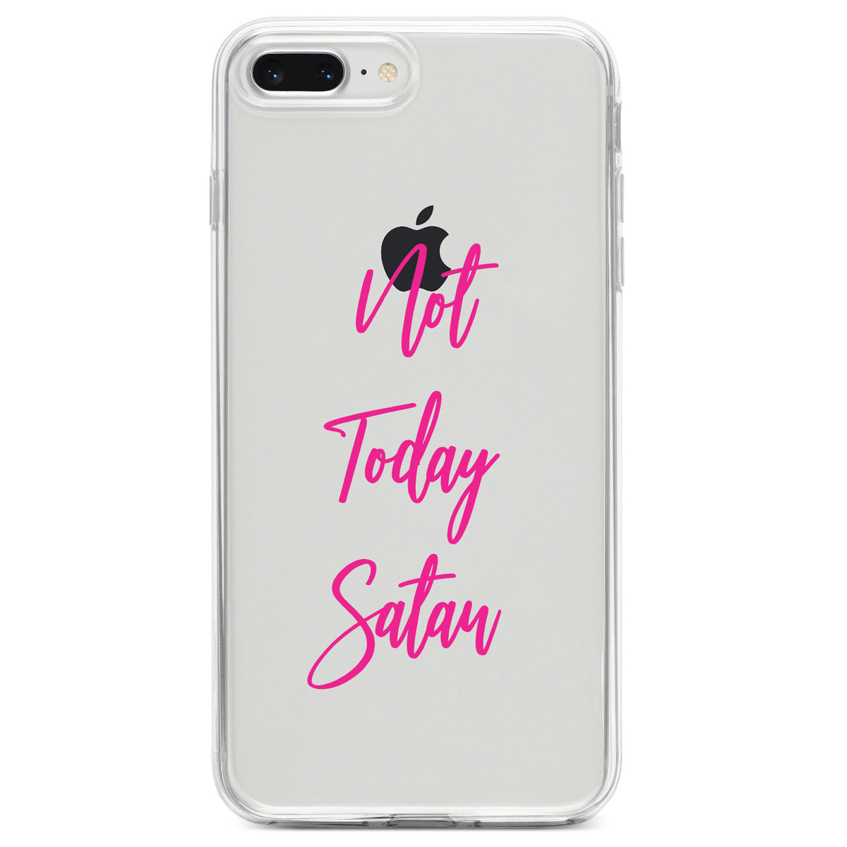 Not Today Satan, Hot Pink Clear Shockproof iPhone Case, view 6