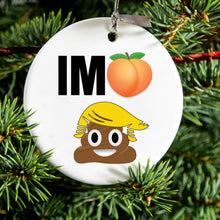 DistinctInk® Hanging Ceramic Christmas Tree Ornament with Gold String - Great Gift / Present - 2 3/4 inch Diameter - Impeach Trump Poop Emoji