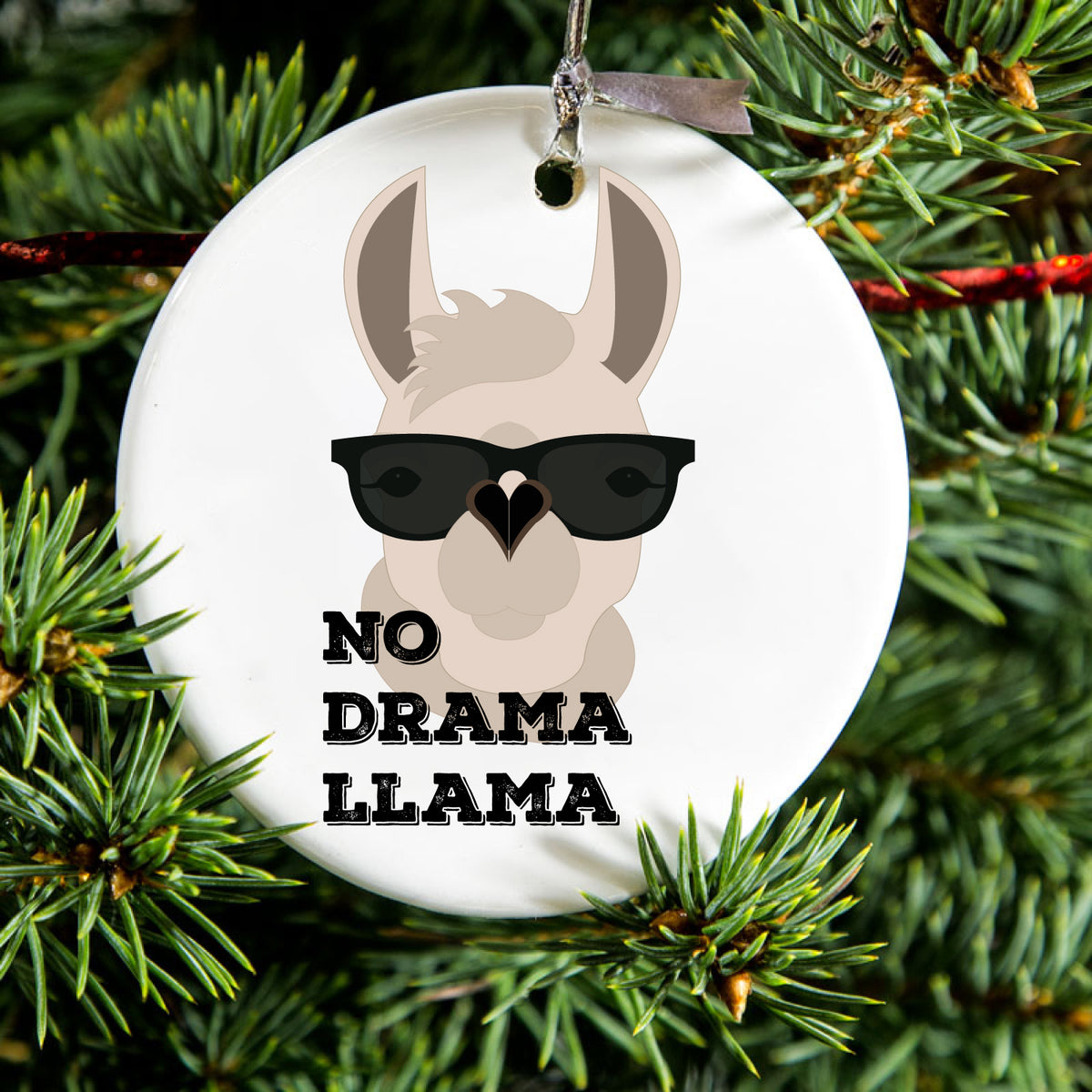 No Drama Llama Cartoon Ceramic Ornament, view 2