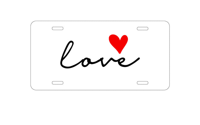 DistinctInk Custom Aluminum Decorative Vanity Front License Plate - Love Heart Black & Red