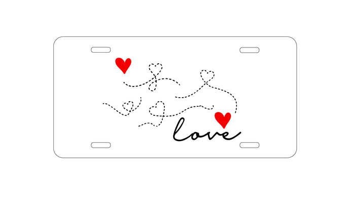 DistinctInk Custom Aluminum Decorative Vanity Front License Plate - Love Heart Flourish Black & Red