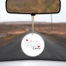 DistinctInk® Hanging Ceramic Christmas Tree Ornament with Gold String - Great Gift / Present - 2 3/4 inch Diameter - Love Heart Flourish Black & Red