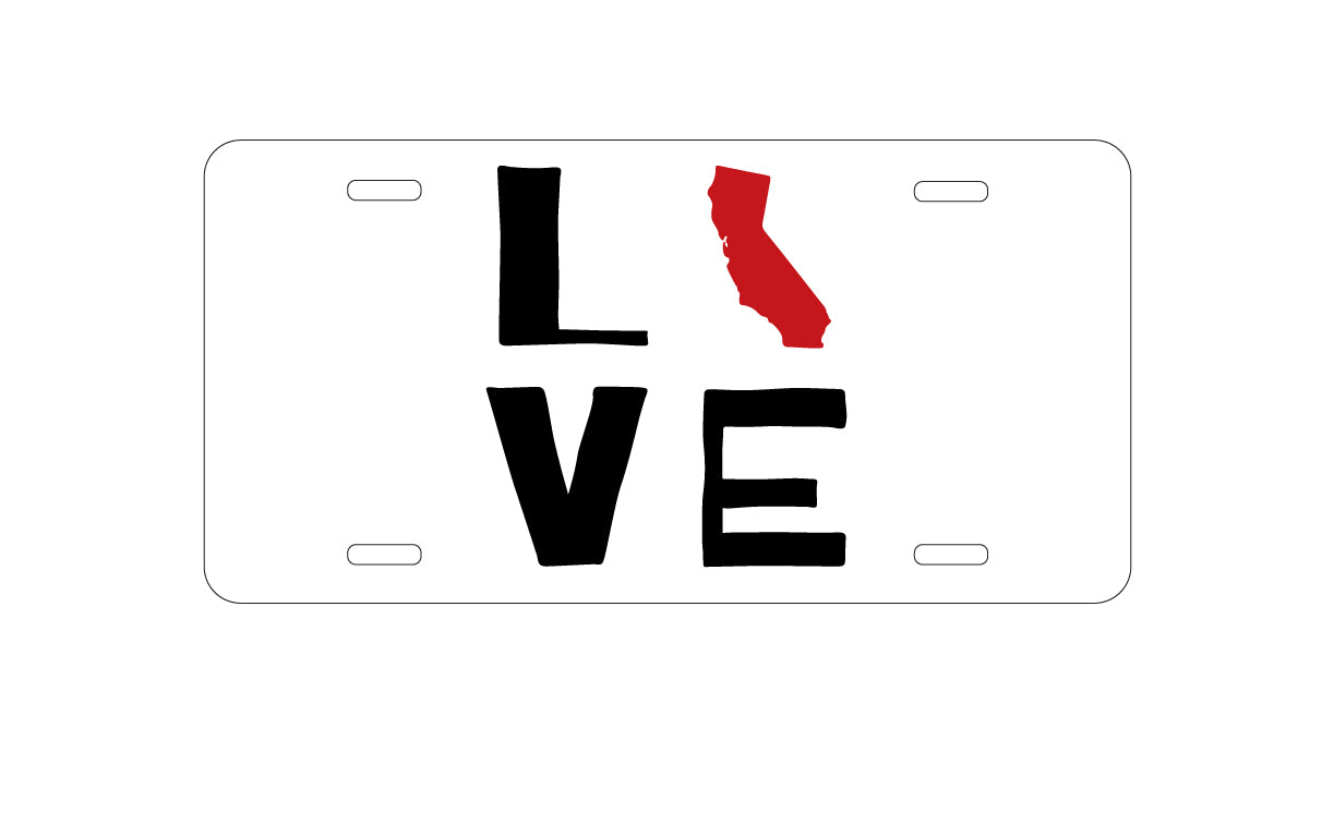 DistinctInk Custom Aluminum Decorative Vanity Front License Plate - California - Love Black & Red