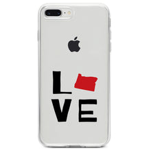DistinctInk® Clear Shockproof Hybrid Case for Apple iPhone / Samsung Galaxy / Google Pixel - Oregon - Love Black & Red