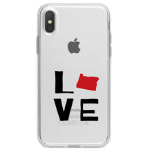 DistinctInk® Clear Shockproof Hybrid Case for Apple iPhone / Samsung Galaxy / Google Pixel - Oregon - Love Black & Red