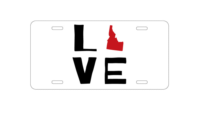 DistinctInk Custom Aluminum Decorative Vanity Front License Plate - Idaho - Love Black & Red