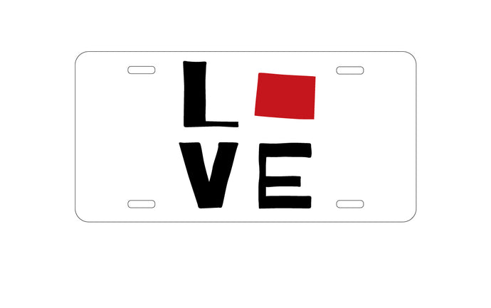 DistinctInk Custom Aluminum Decorative Vanity Front License Plate - Wyoming - Love Black & Red
