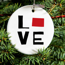 DistinctInk® Hanging Ceramic Christmas Tree Ornament with Gold String - Great Gift / Present - 2 3/4 inch Diameter - Colorado - Love Black & Red