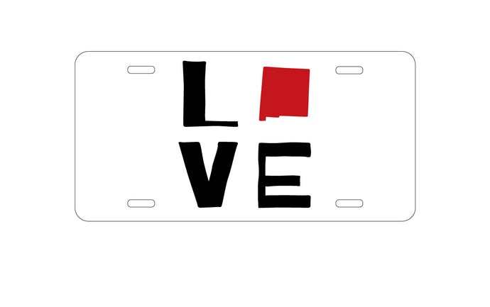 DistinctInk Custom Aluminum Decorative Vanity Front License Plate - New Mexico - Love Black & Red