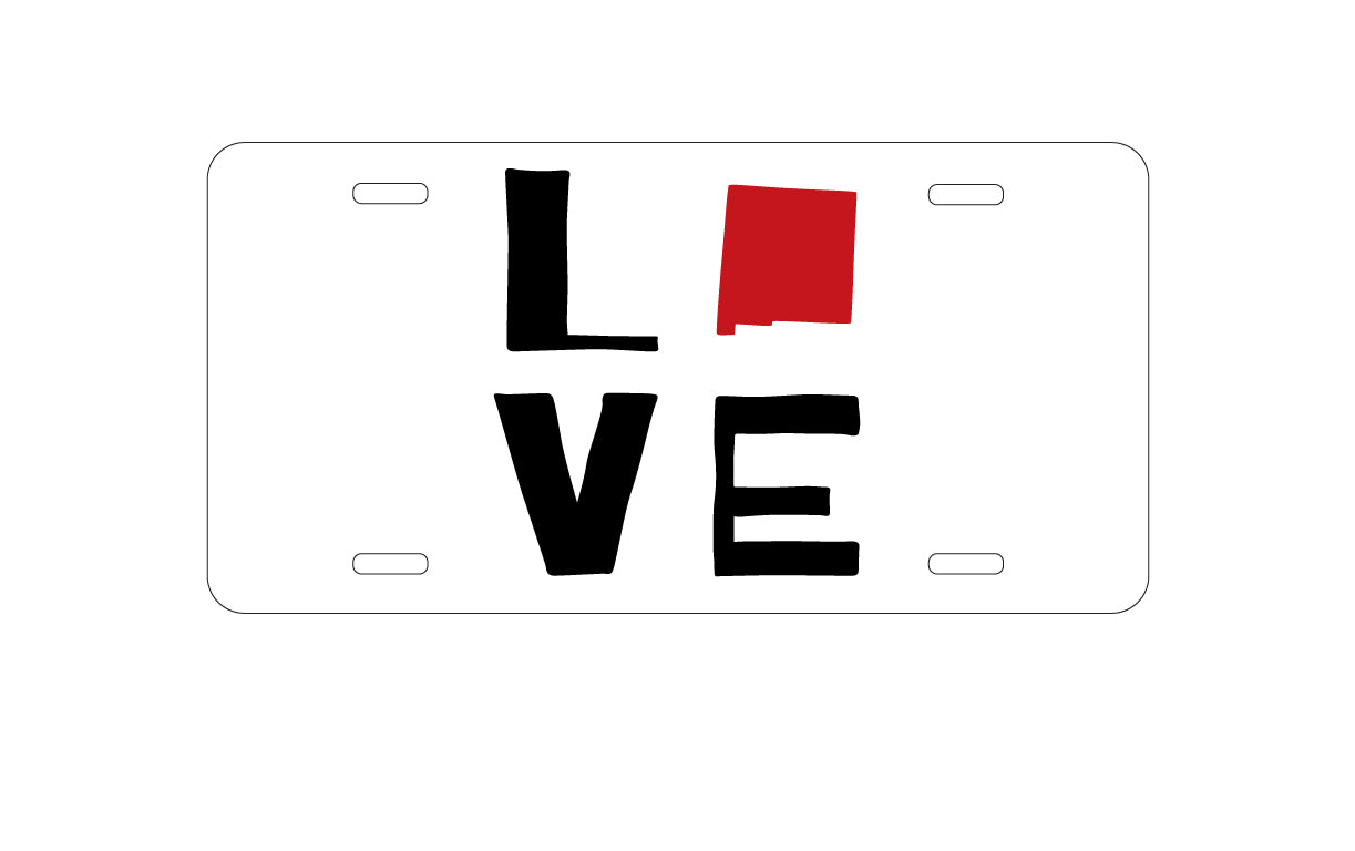 DistinctInk Custom Aluminum Decorative Vanity Front License Plate - New Mexico - Love Black & Red