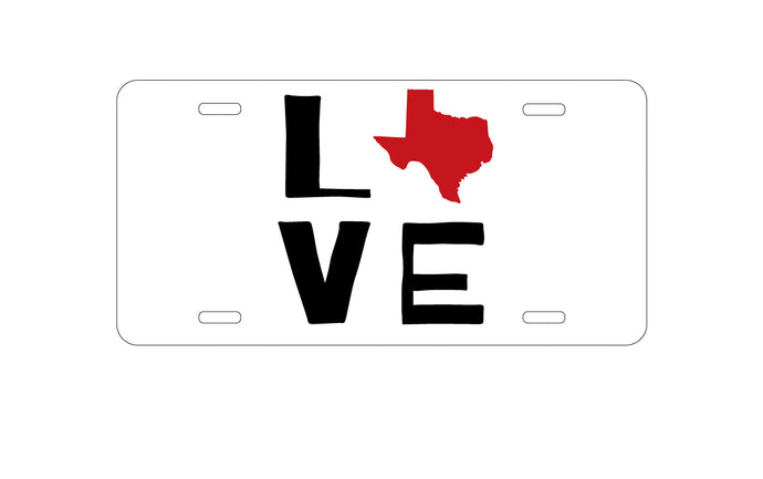 DistinctInk Custom Aluminum Decorative Vanity Front License Plate - Texas - Love Black & Red