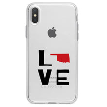 DistinctInk® Clear Shockproof Hybrid Case for Apple iPhone / Samsung Galaxy / Google Pixel - Oklahoma - Love Black & Red