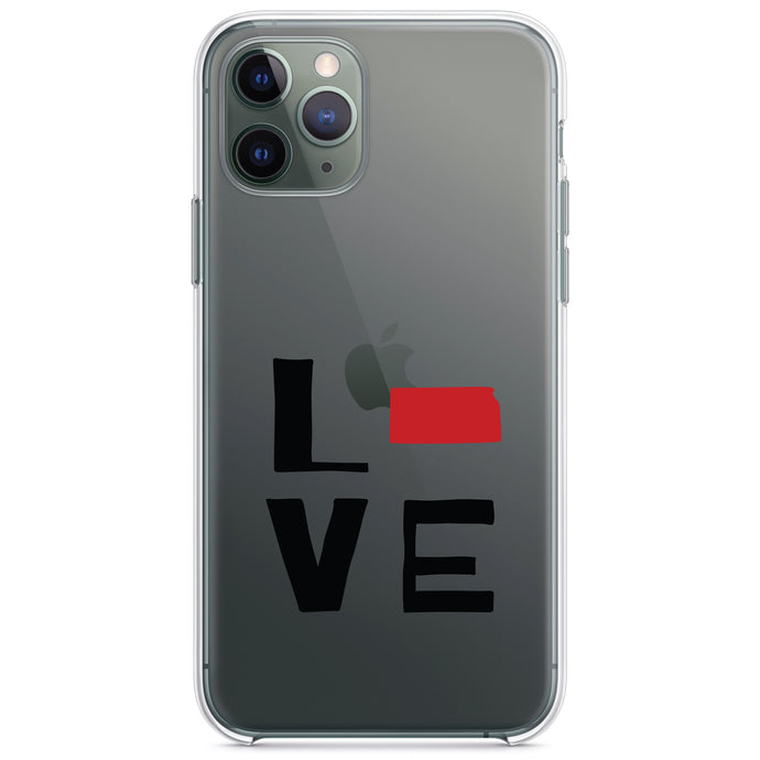 DistinctInk® Clear Shockproof Hybrid Case for Apple iPhone / Samsung Galaxy / Google Pixel - Kansas - Love Black & Red