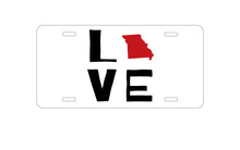 DistinctInk Custom Aluminum Decorative Vanity Front License Plate - Missouri - Love Black & Red