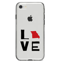 DistinctInk® Clear Shockproof Hybrid Case for Apple iPhone / Samsung Galaxy / Google Pixel - Missouri - Love Black & Red