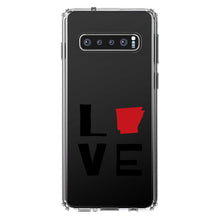 DistinctInk® Clear Shockproof Hybrid Case for Apple iPhone / Samsung Galaxy / Google Pixel - Arkansas - Love Black & Red