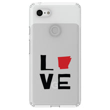 DistinctInk® Clear Shockproof Hybrid Case for Apple iPhone / Samsung Galaxy / Google Pixel - Arkansas - Love Black & Red