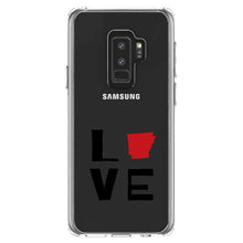 DistinctInk® Clear Shockproof Hybrid Case for Apple iPhone / Samsung Galaxy / Google Pixel - Arkansas - Love Black & Red