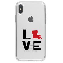 DistinctInk® Clear Shockproof Hybrid Case for Apple iPhone / Samsung Galaxy / Google Pixel - Louisiana - Love Black & Red