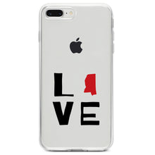 DistinctInk® Clear Shockproof Hybrid Case for Apple iPhone / Samsung Galaxy / Google Pixel - Mississippi - Love Black & Red
