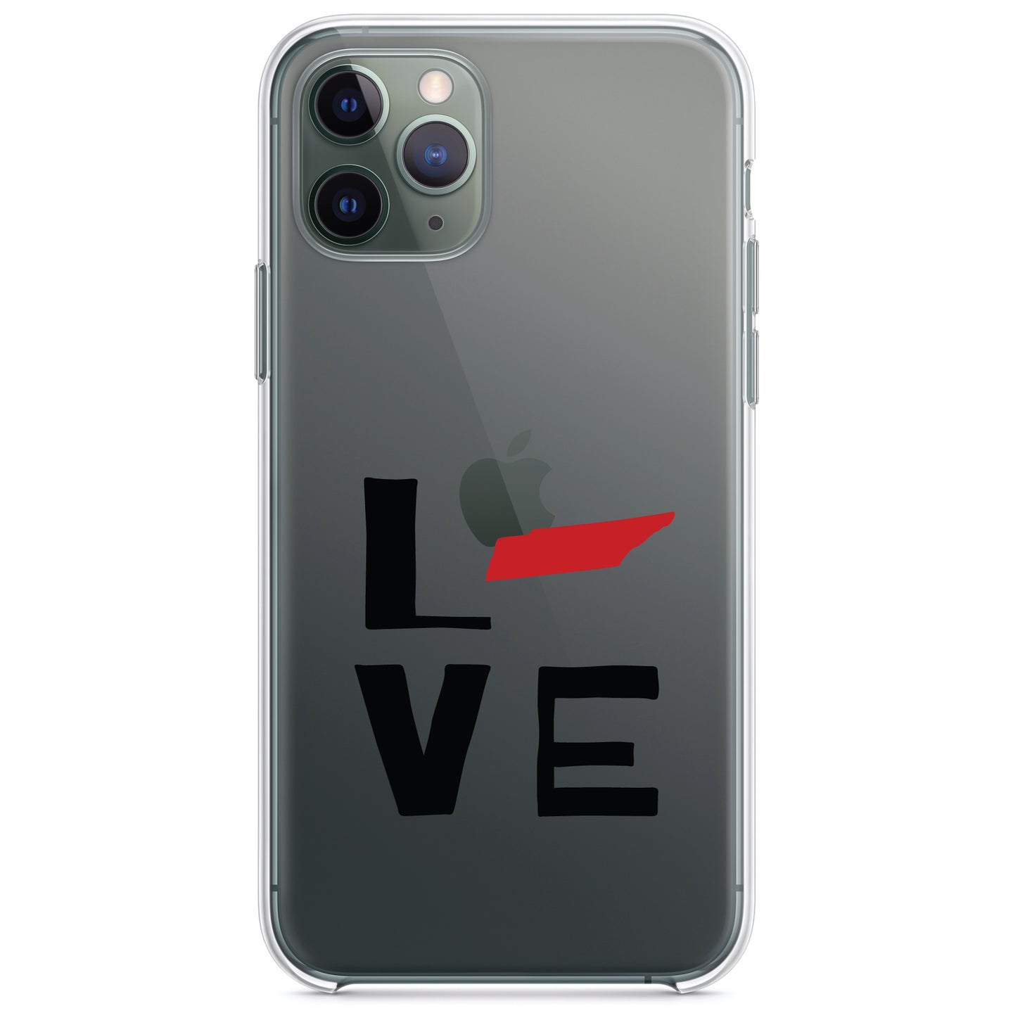 DistinctInk® Clear Shockproof Hybrid Case for Apple iPhone / Samsung Galaxy / Google Pixel - Tennessee - Love Black & Red