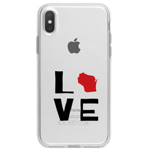 DistinctInk® Clear Shockproof Hybrid Case for Apple iPhone / Samsung Galaxy / Google Pixel - Wisconsin - Love Black & Red